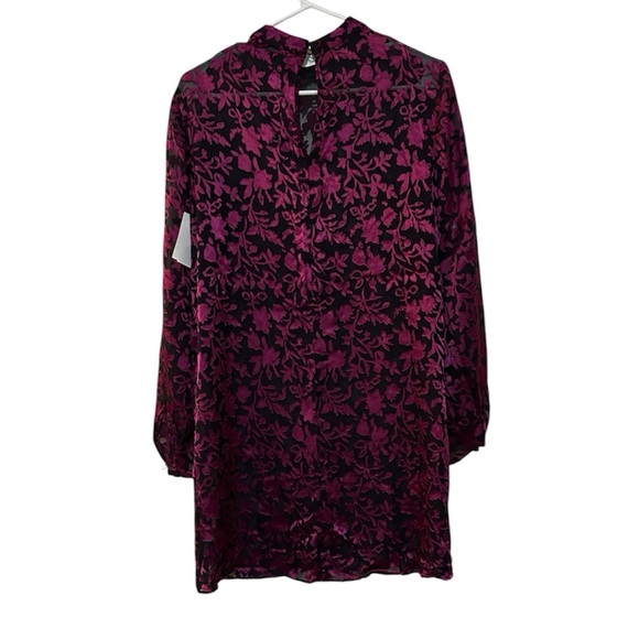 New CLUB MONACO Burnout Long Sleeve Swing Mini Dress Pink Mix Rose - Picture 10 of 10